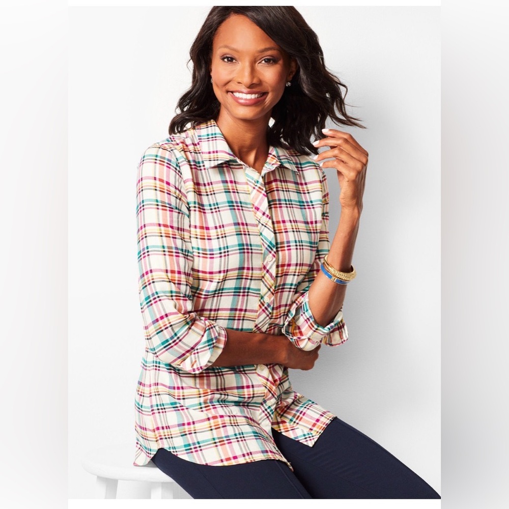 TALBOTS SIZE SMALL POPPY PLAID CLASSIC COTTON SHIRT - New with Tags - Picture 2 of 8